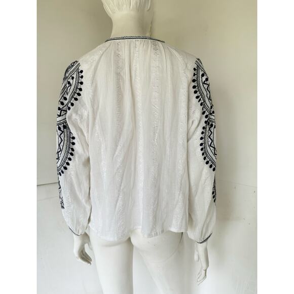 Ne Quittez Pas White and blue oversized boho blouse XS - Picture 3 of 4